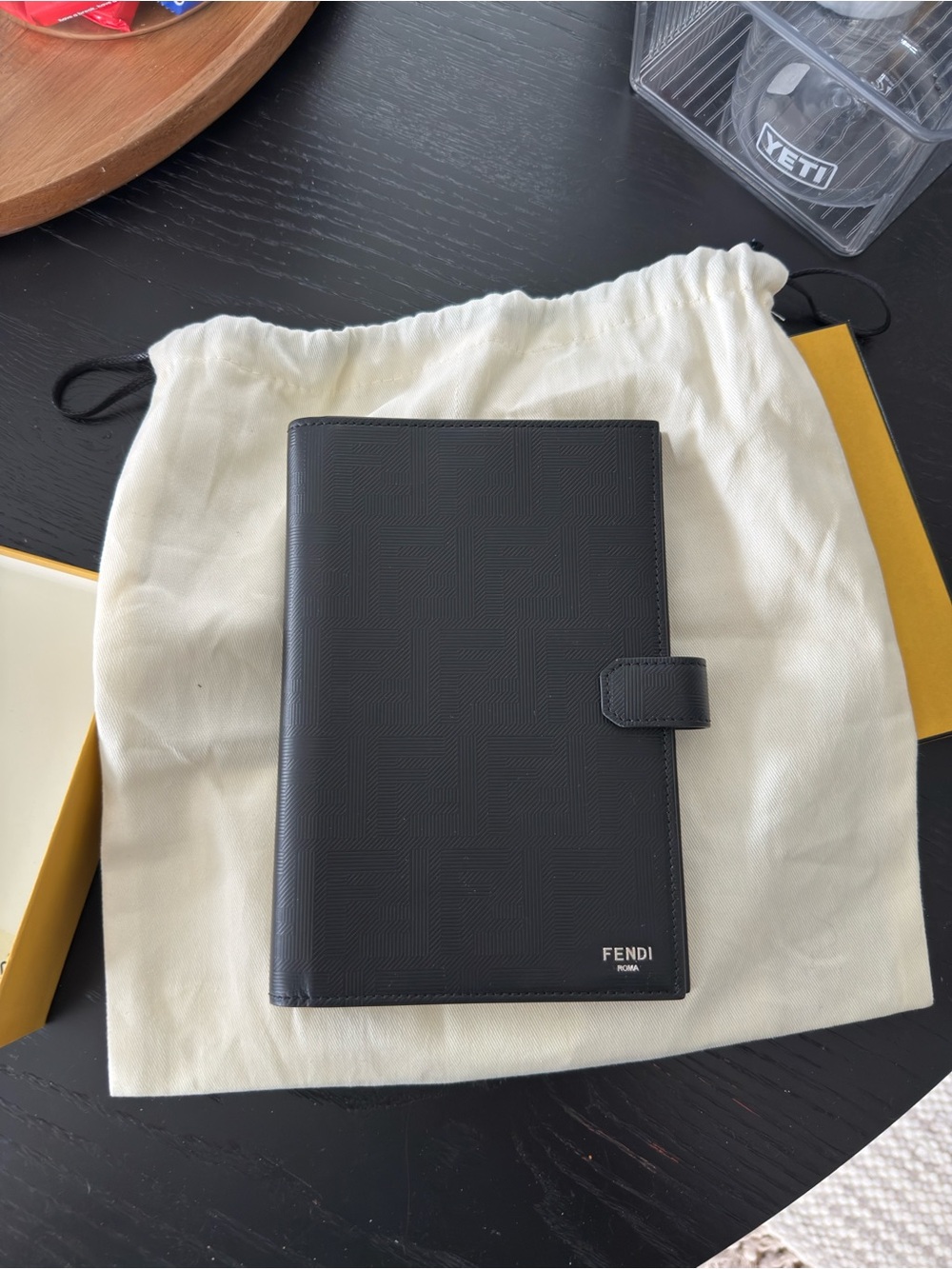 Fendi Black Textured Leather notebook with Snap Closure